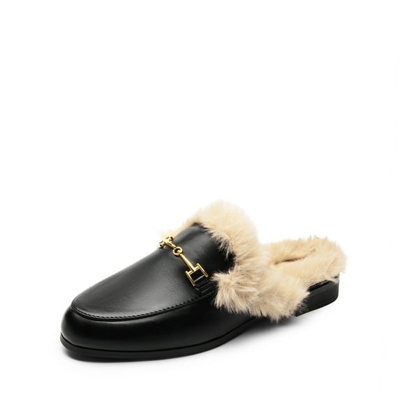 BURUDANI Women Buckle Backless Flats Mules Slip-On Dressy Casual Loafer Slides Comfort Shoes