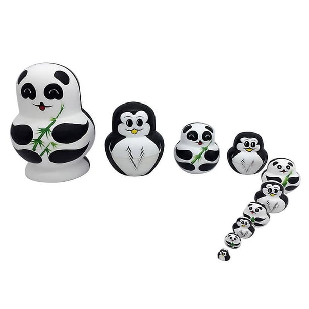 10 piezas de juguetes anidados de pingüino panda de doble cara