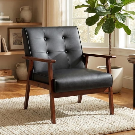 mid-century modern black leather accent product