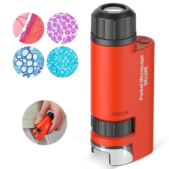 Mini Microscope for Kids, Pocket Microscope LED Light Handheld Small Lightweight Kid Microscope with Storage Bag