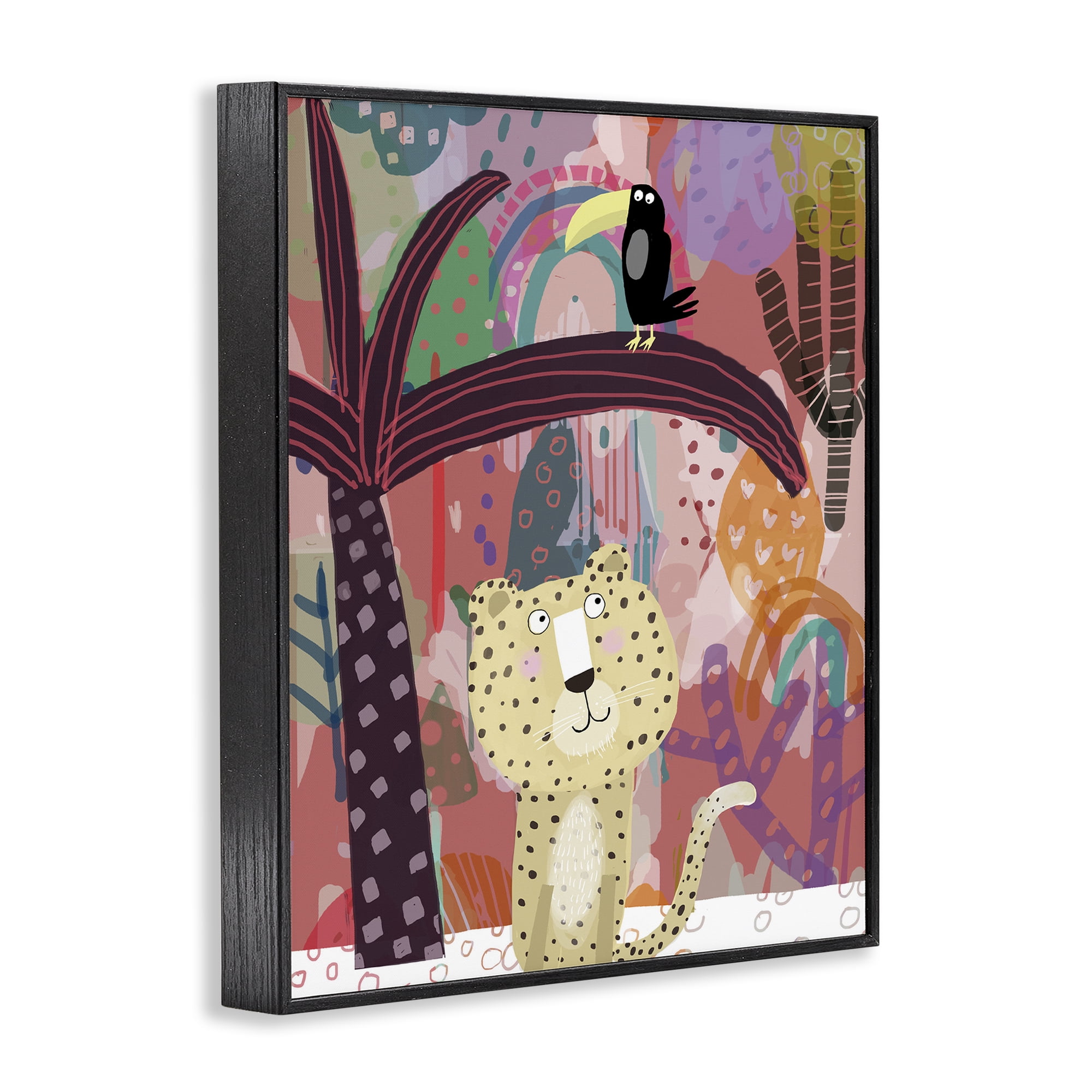 Whimsical Cheetah & Toucan Black Framed Giclee Art, design by Carla Daly