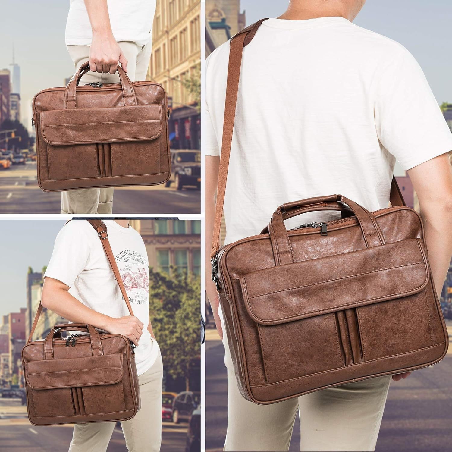 QUARRYUS  Men's leather mailman bag 17.3-inch laptop briefcase business shoulder bag computer tote bag