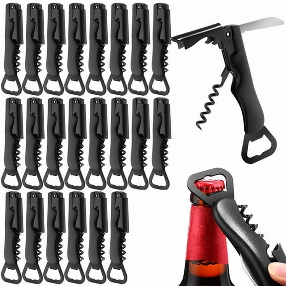 24 Pcs Wine Opener Bulk with Foil Cutter Wine Corkscrew Multifunctional Wine Key Red Wine Bottle Opener,24 x bottle opening device,Black