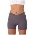 thumbnail image 2 of vigerkar Athletic Shorts for Women Slim Tummy Control V Cross Waist Short Leggings Bike Dance Gymnastics Yoga Shorts Grey, S, 2 of 8