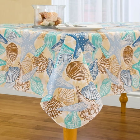 Shell Beach Easy Care Spillproof Vinyl Tablecloth with Polyester ...
