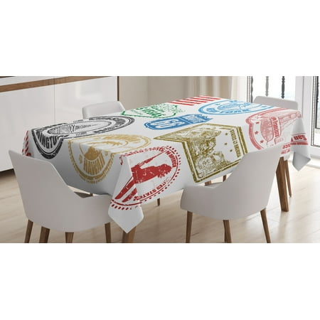 Dining Table San Francisco United States Tablecloth, Grunge Stamps of America Las Vegas New York San Francisco Hawaii Illustration, Rectangular Table Cover for Dining Room Kitchen, 52 X 70 Inches, Multicolor, by Ambesonne ()