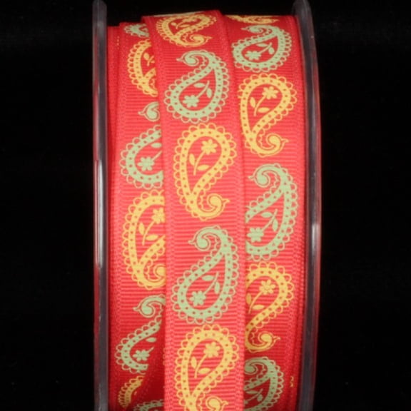 The Ribbon People Orange and Yellow Paisley Wired Craft Ribbon 0.5" x 27 Yards