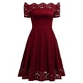 thumbnail image 3 of Vestido de fiesta de encaje de manga corta sin tirantes a la moda para mujer, 3 of 5