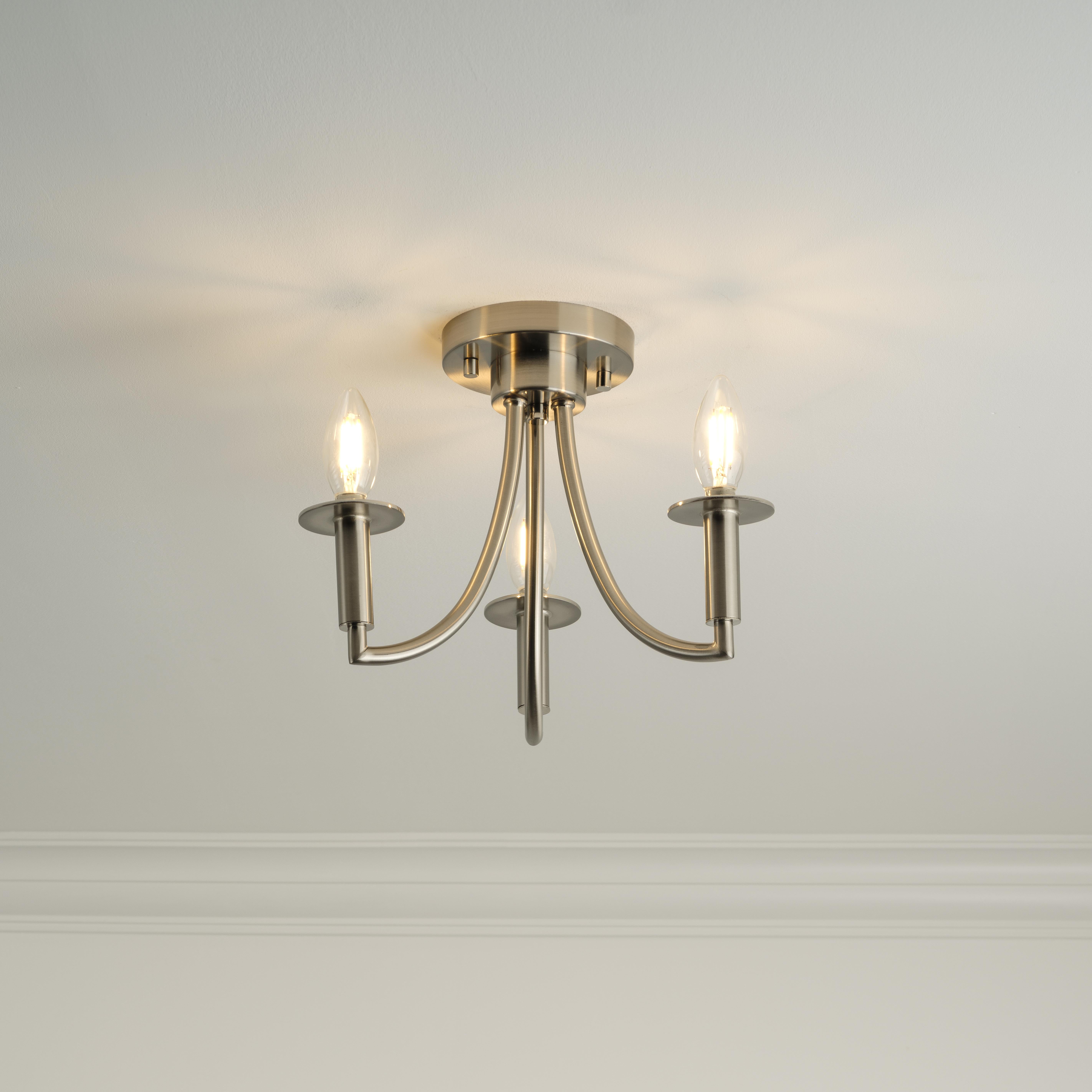 Better Homes & Gardens 12.75 in Satin Nickel 3 Light Semi Flush and Modern Convertible Pendant