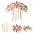 thumbnail image 3 of Unique Bargains 1 Pc Women's Floral Rhinestones Side Comb for Parties Pink Alloy, 3 of 4
