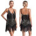 thumbnail image 3 of Disfraz de baile latino Tango Samba con lentejuelas brillantes para mujer, disfraz de fiesta temática de los años 20, vestido Flapper con flecos y cuello en V, 3 of 5