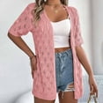 thumbnail image 4 of Lixiuxyad And Cardigans for Women Ladies Solid Color Summer Crochet Leaf Short Sleeve Knit Cardigan Lightweight Sun Cover Up For Vacation, 4 of 5