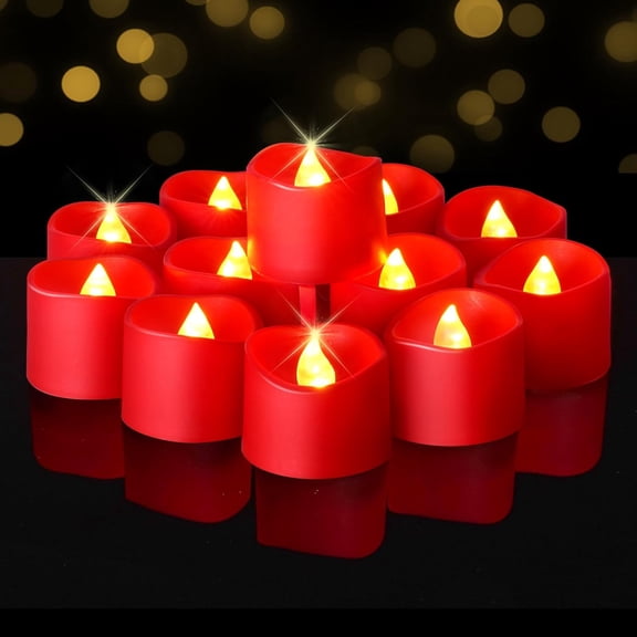 Homemory Flameless Flickering LED Tea Light Candles Battery Operated, Red Tea Lights, Batteries Included, Pack of 24
