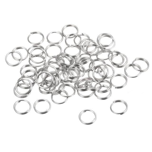 Unique Bargains Double Loops Split Rings, 8mm Small Round Key Ring Parts, Silver Tone 64Pack
