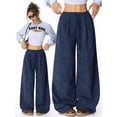 thumbnail image 5 of Women'S Wide Leg Pants Corduroy High Waist Palazzo Pants Comfy Baggy Trousers Navy Blue M, 5 of 9