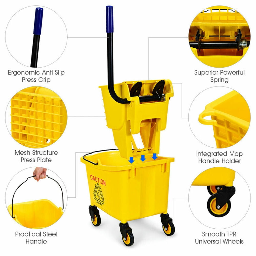 GVN Vacuums & Cleaners,26 Quart Side Press Wringer Commercial Mop Bucket