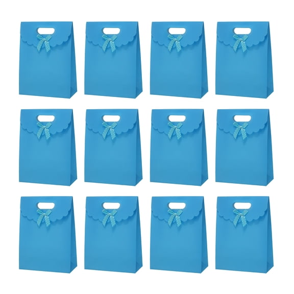 Uxcell Gift Bags (6.5 x 2.4 x 5 Inch, Light Blue) (12 Pcs) Gift Wrap Bag with Bow Ribbon and Handles, Suit for - Party Favor/Wedding/Bridal Shower/Festivals