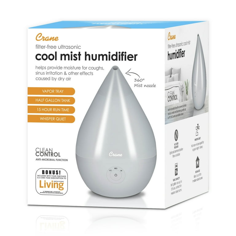 Crane USA Droplet Ultrasonic Cool Mist Humidifier, 0.5