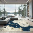 thumbnail image 2 of ODIKA 8'x10' Washable Area Rug Navy Vintage Nautical Treasure Map Compass, Starfish, Sea Shell Design for Dining Room, Large Office, Lounge, Non-Slip Chair-Friendly Mat, 2 of 7