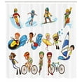 thumbnail image 3 of Kids Sports Shower Curtain, Little Athletes Activity Surfing Swimming Diving Biking Hiking Skiing Olympics, Fabric Bathroom Set with Hooks, 69W X 84L Inches Extra Long, Multicolor, by Ambesonne, 3 of 3