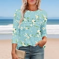 thumbnail image 2 of CYMMPU 3/4 Sleeve Round Neck Blouses for Women Dressy Casual Fall Trendy Shirts Floral Pattern Loose Fit Spring Tunic Tops Lightweight Basic Tees Light Blue XL, 2 of 6