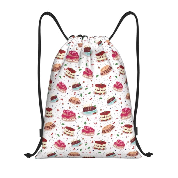 Fotbe Birthday Cake Bolsa Mochila con Cordón Estampada, Bolsa de Gimnasio Deportiva, Bolsa Cinch, Bolsa con Cordón para Hombres y Mujeres-Medium
