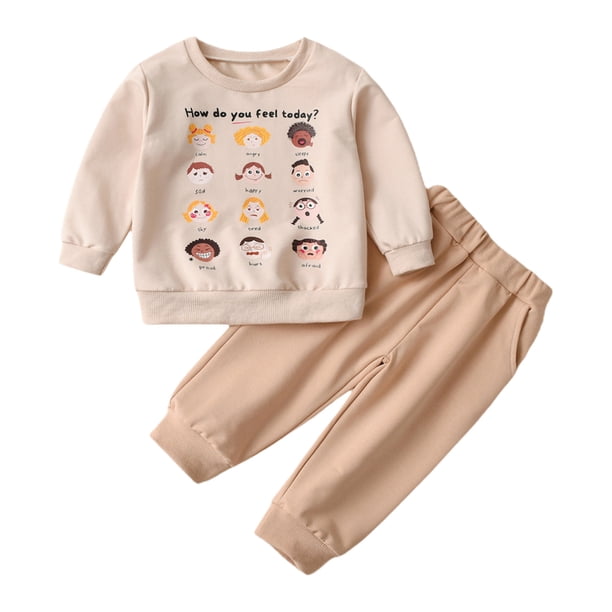 Gibobby Conjunto de Sudadera y Pantalón Conjunto de ropa para niñas pequeñas, Tops y pantalones con estampado de animados, 2 uds, Otoño e Invierno(Beige,18-24 Meses)