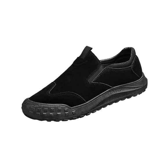 Mens Slip On Casual Shoes Black Lightweight PU Faux Leather Non Slip Walking Sneakers Breathable Comfortable Work Shoes,Size 7