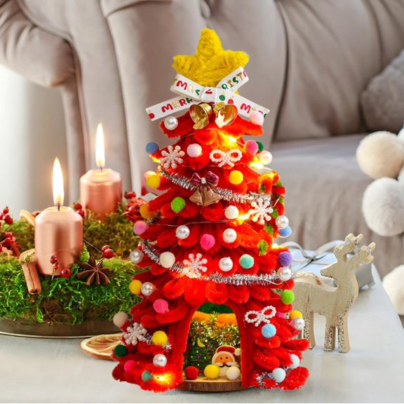 Christmas String Lights Indoor 10 in DIY handmade Lighted Mini Christmas Tree Small Desktop Christmas Tree With 20 LED Cones And Christmas Decorations V