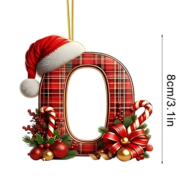 Christmas Tree Ornaments 2D Acrylic Monogram Pendants With Santa Hat 26 Letters Hanging Decorations For DIY Crafts And Home Decor