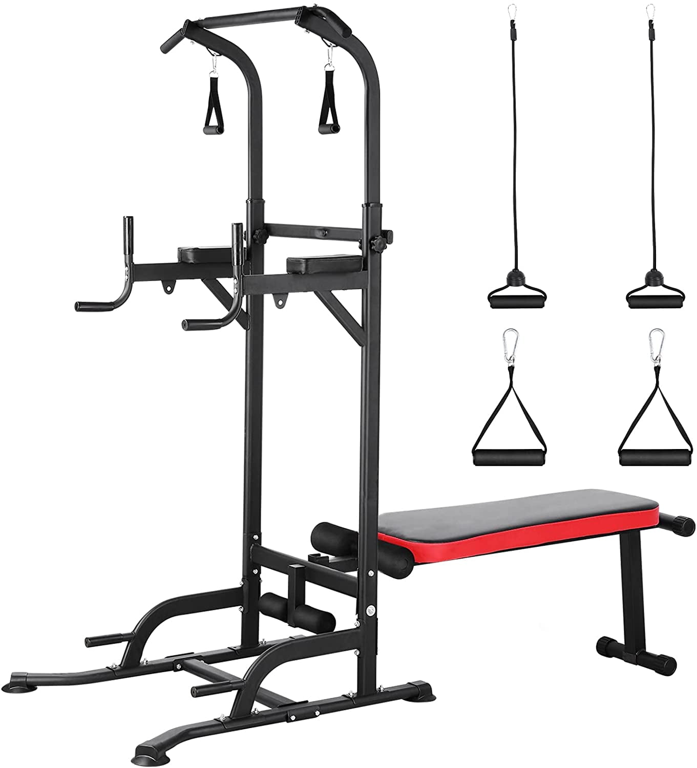Training Workout Equipment TLSUNNY Power Tower with Bench Dip Station Pull Up Bar for Home Gym 400 lbs Height Adjustable 