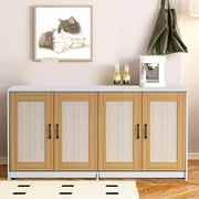 Large TV Stand Cabinet, Double Litter Box Enclosure with Sisal Doors, Multifunctional Side Table, Sliding Bottom Panel, White