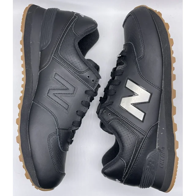 New Balance Mens 574 Leather Black Gum Metal ML574LEB Size 10 D NWOB Lifestyle