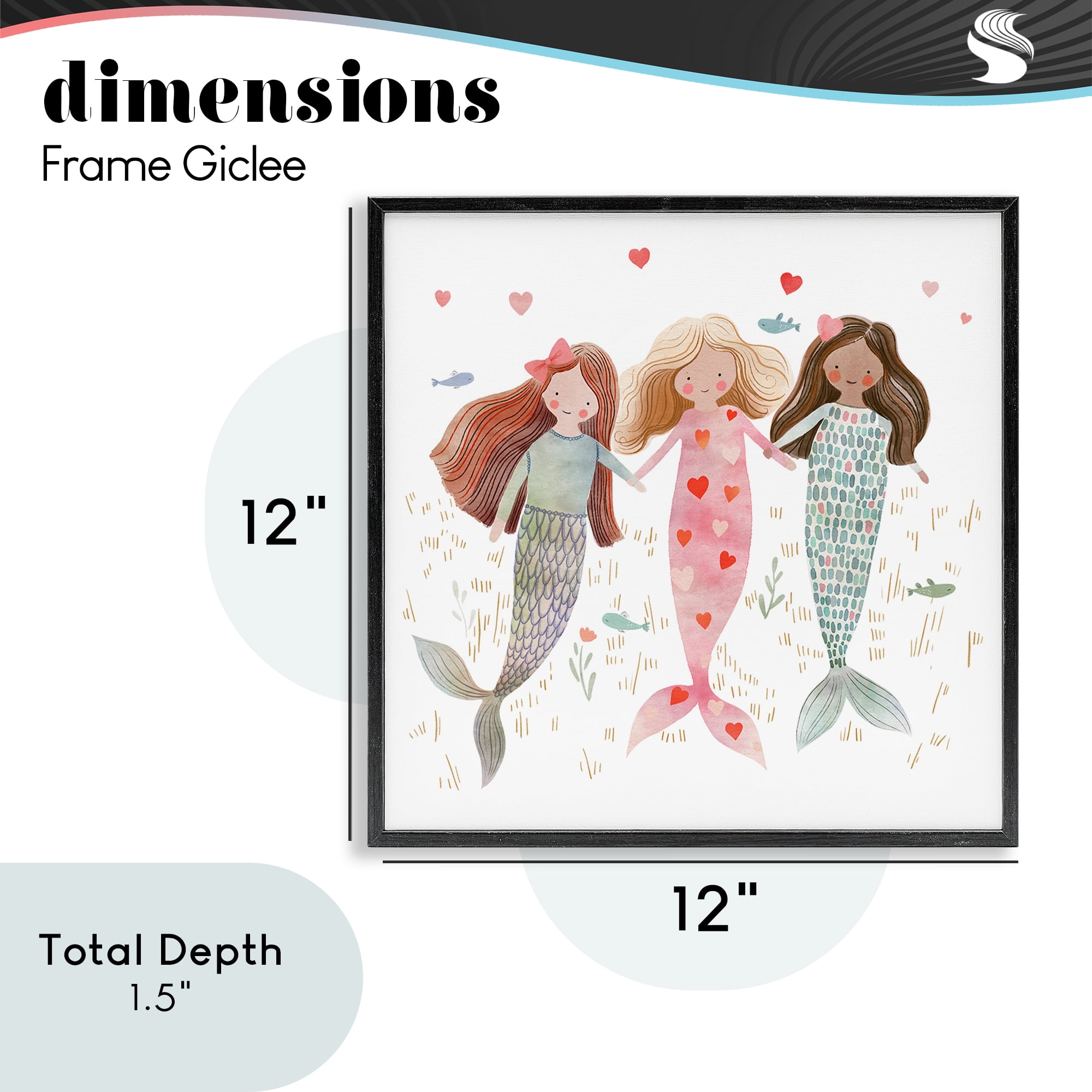 Trio of Mermaids Friendship Black Framed Giclee Art, design by Leah Straatsma
