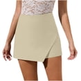 thumbnail image 2 of PiGOGI Women's Zipper Irregular Skirt Shorts Solid Color Casual Summer Divided Skort with Pockets Beige L, 2 of 9