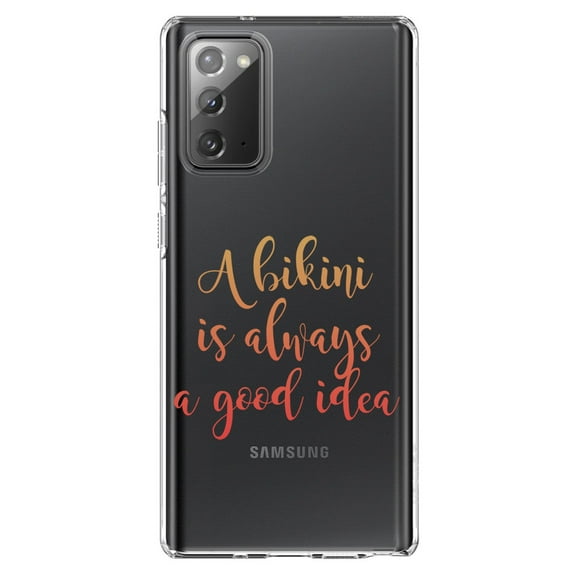 DistinctInk Clear Shockproof Hybrid Case for Samsung Galaxy Note 20 (6.7" Screen) - TPU Bumper Acrylic Back Tempered Glass Screen Protector - A Bikini is Always a Good Idea