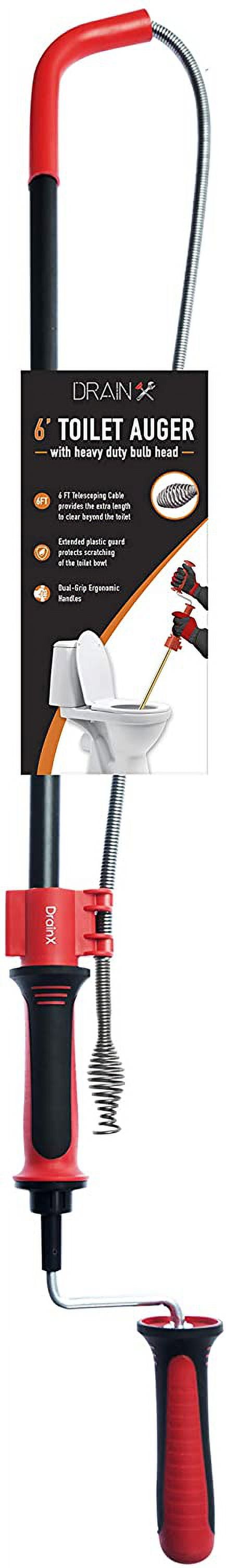 DrainX Toilet Auger Drophead Drain Snake with Drill Attachment, 6