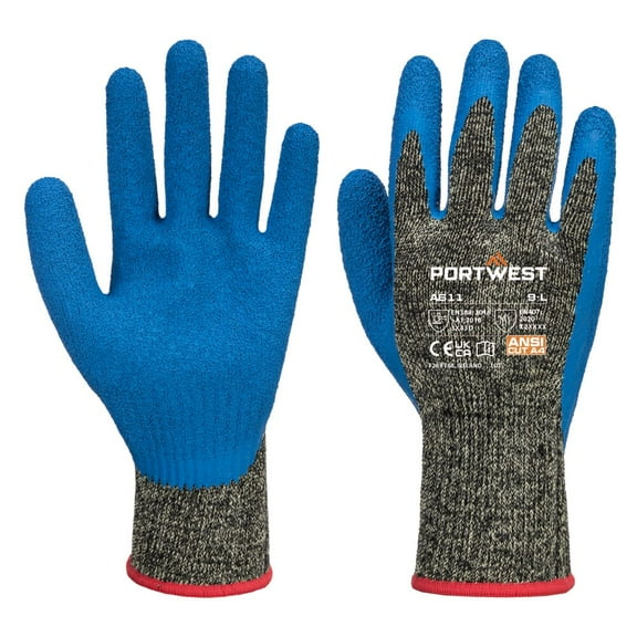 Portwest A611 Aramid HR Cut Latex Work Gloves Black/Blue, Medium