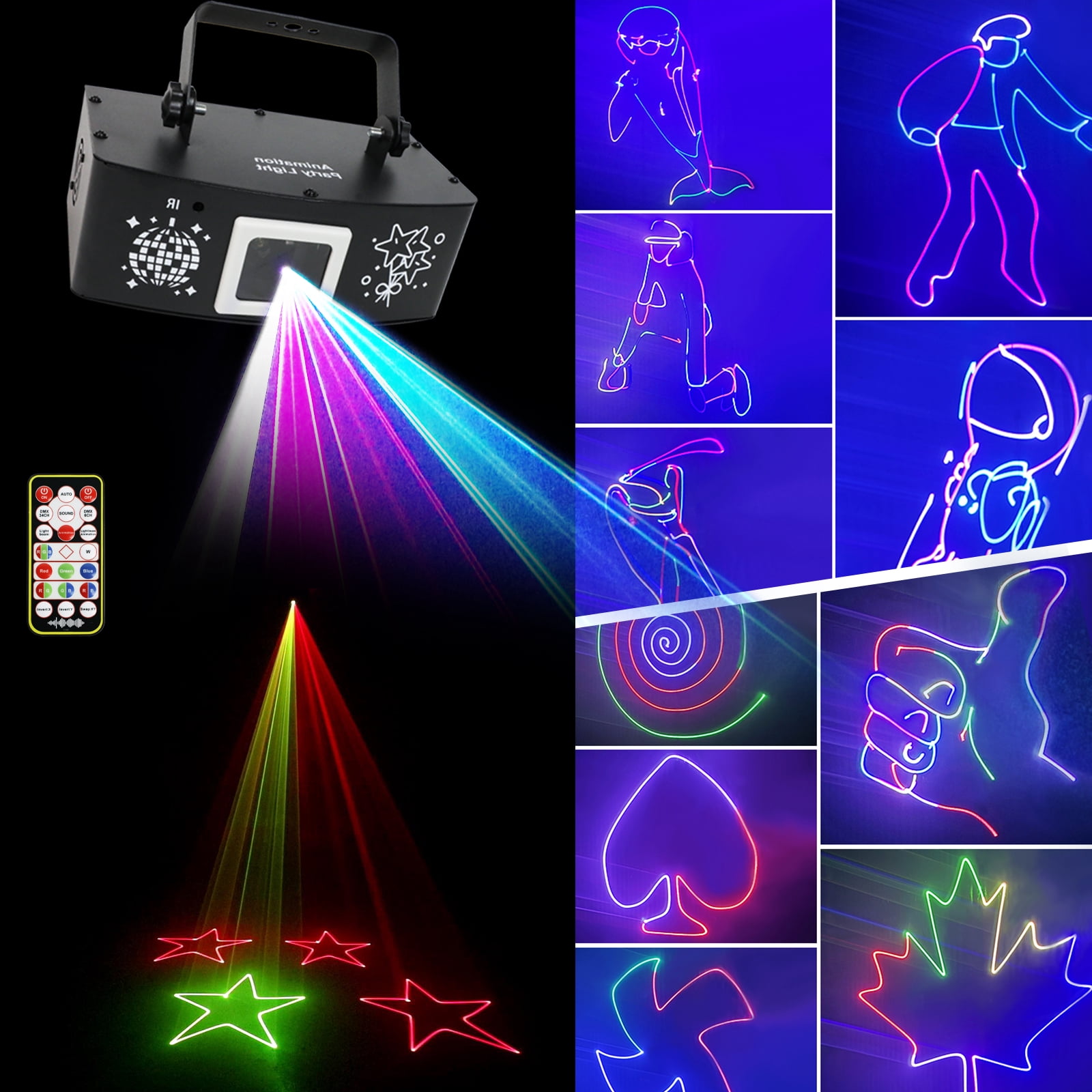 BAKOD 3D Animated Projector Light – LED Motion Projection Lamp with Rotating Color Patterns, Remote Control, Indoor/Outdoor Decorative Lighting DJ Disco Stage Light for Parties, Events, Clubs