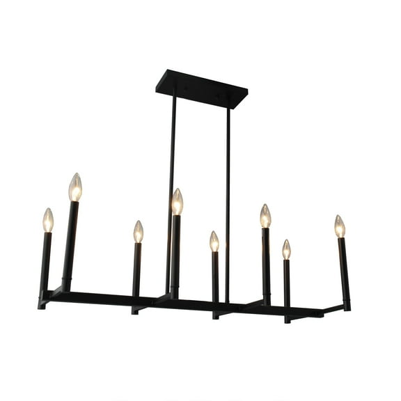 AA Décor 8 Light Candle Chandelier in Matte Black Finish - 9"H x 36"W x 15"D