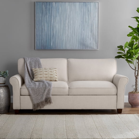 Mainstays 76" Rolled Arm Sofa, Cream