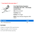 thumbnail image 2 of Front Right Window Regulator - Compatible with 1990 - 1993 Honda Accord 4-Door 1991 1992, 2 of 2