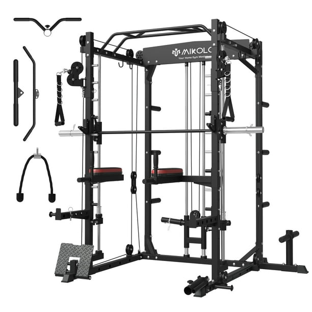 Mikolo Smith Machine Home Gym, 2000lbs Squat Rack with LATPull Down