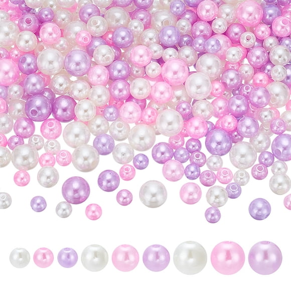 216Pcs 3 Sizes Pink Pearl Spacer Beads Plastic Pearl Beads Bulk Small Craft Bracelet Bead Plastic Pearls Bead for Bracelet Necklace Jewelry Making Hole: 1.8-2.5mm