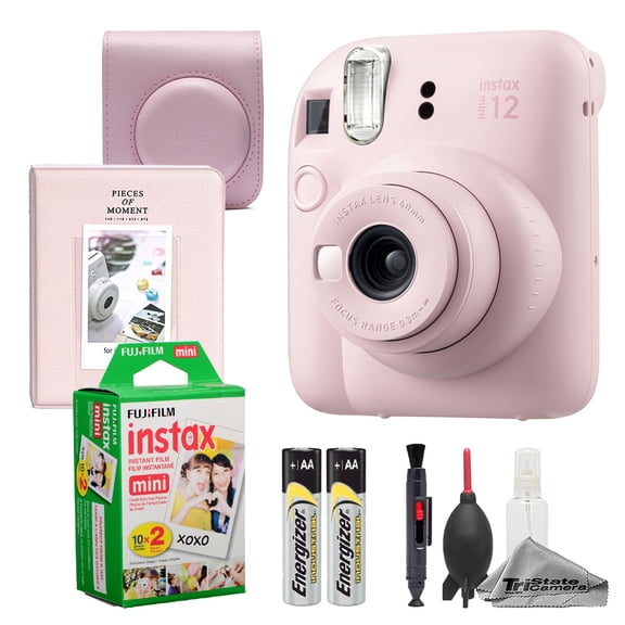 Fujifilm Instax Mini 12 Camera (Blossom Pink)   Case   Instax Mini Instant Film (20 Sheets)   Cleaning Kit   Mini Photo Album (International Version)