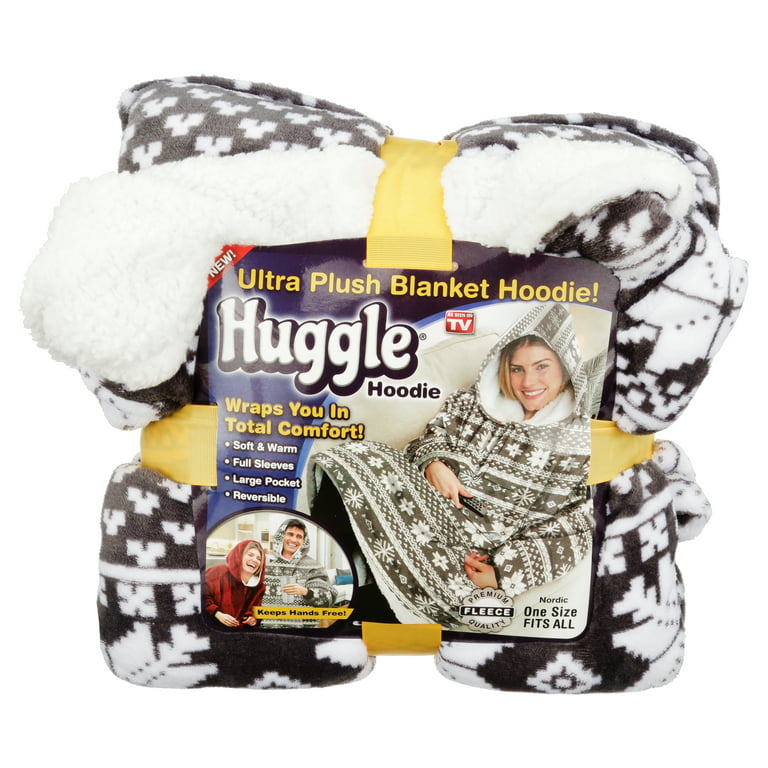 Huggle Hoodie, Fleece & Sherpa Wearable Blanket Hoodie, Gray, Unisex One  Size