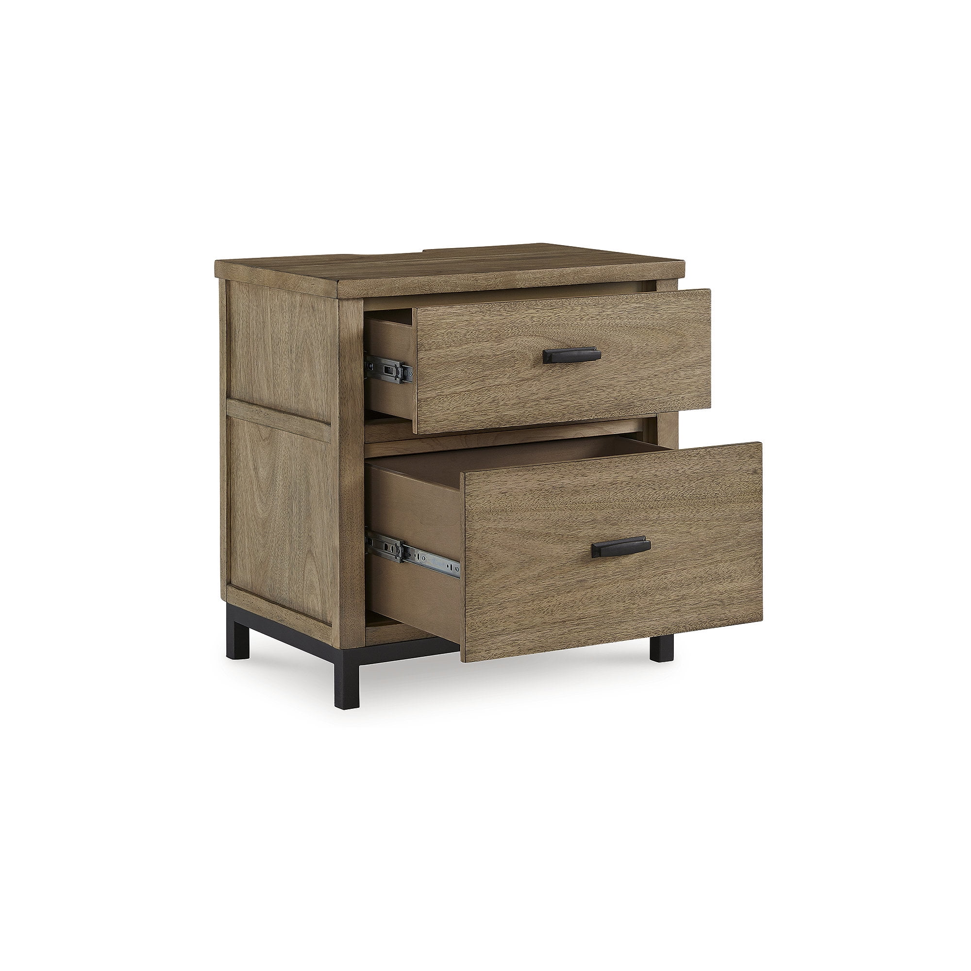 Signature Design by Ashley Tomtyn Modern Nightstand with USB Charging - 2 Drawers with Metal Legs - Light Brown