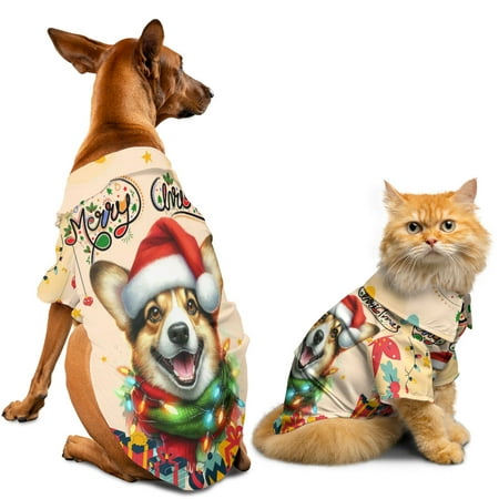 Merry Christmas Santa Corgi Scarf Twinkling Lights Xmas Holiday Hawaiian Summer Shirt for Small Medium Large Dog Cat Welsh Corgi Dog Lover Gifts Idea - 00022
