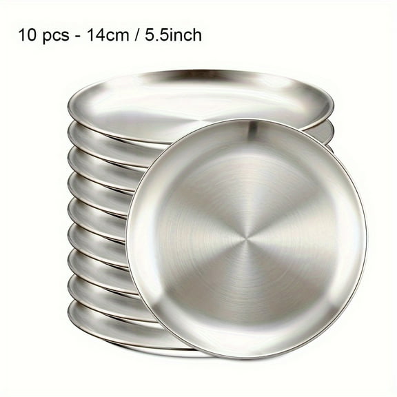 10pcs Stainless Steel Plates Set, Cake Dessert Plates, Matte Brushed Small Kitchen Dishes, Reusable Snacks Fruit Plates for Home, Restaurant, Party, Wedding, etc., 5.51inch/6.69inch/7.87inch Diameter