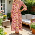 thumbnail image 2 of Mujeres Cuello Redondo Vestido Impreso Casual de Manga Corta Ligero Tejido Fluido para el Uso Diario de Primavera Verano, 2 of 7